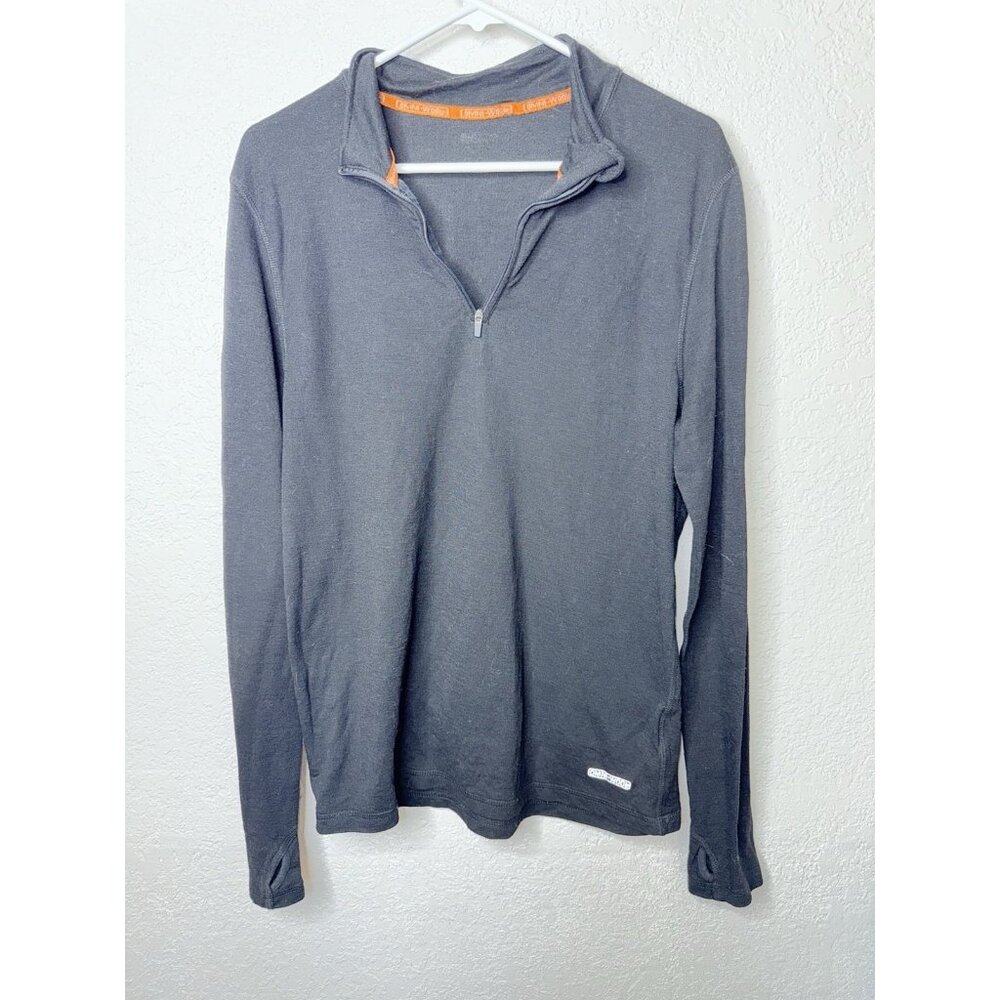 Omni Wool Shirt  Large Black 1/4 Zip Blend Wool Base Layer Pullover Hiking I
